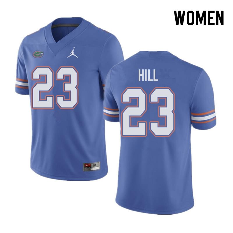 Women's NCAA Florida Gators Jaydon Hill #23 Stitched Authentic Jordan Brand Blue College Football Jersey XUI0565ZI